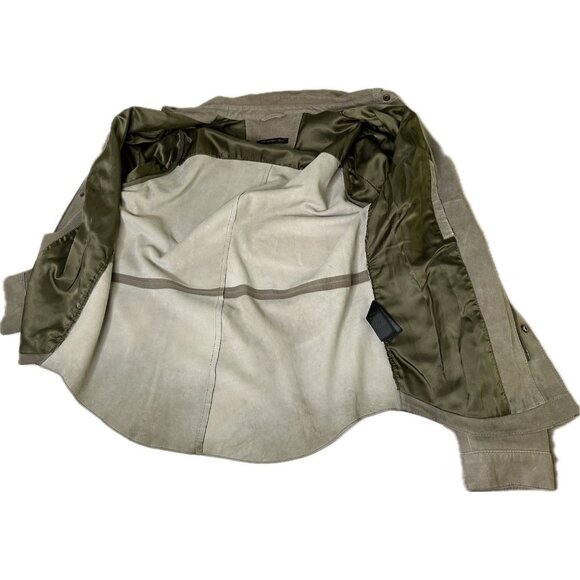 John Varvatos Men’s suede Leather trucker shirt jacket Tan Gray M Rare - Picture 7 of 13